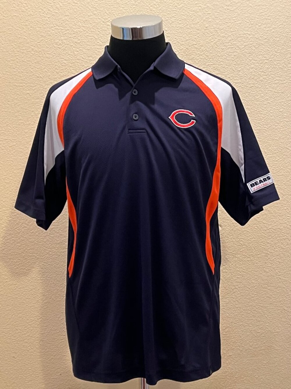 Chicago Bears NFL Polo Shirt Men's Size L Navy Orange White